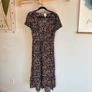 Knox Rose Black and Pink Floral Midi Dress